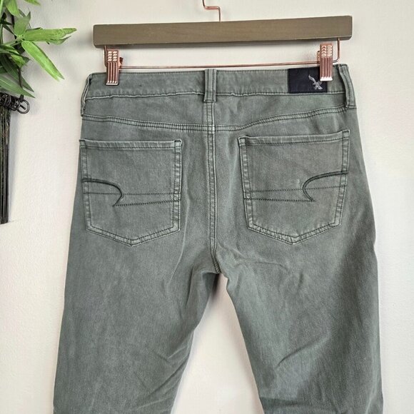 AE 4 Jegging Green Mid Rise Skinny Sateen 360 Super Stretch Jeans American Eagle - Picture 9 of 12